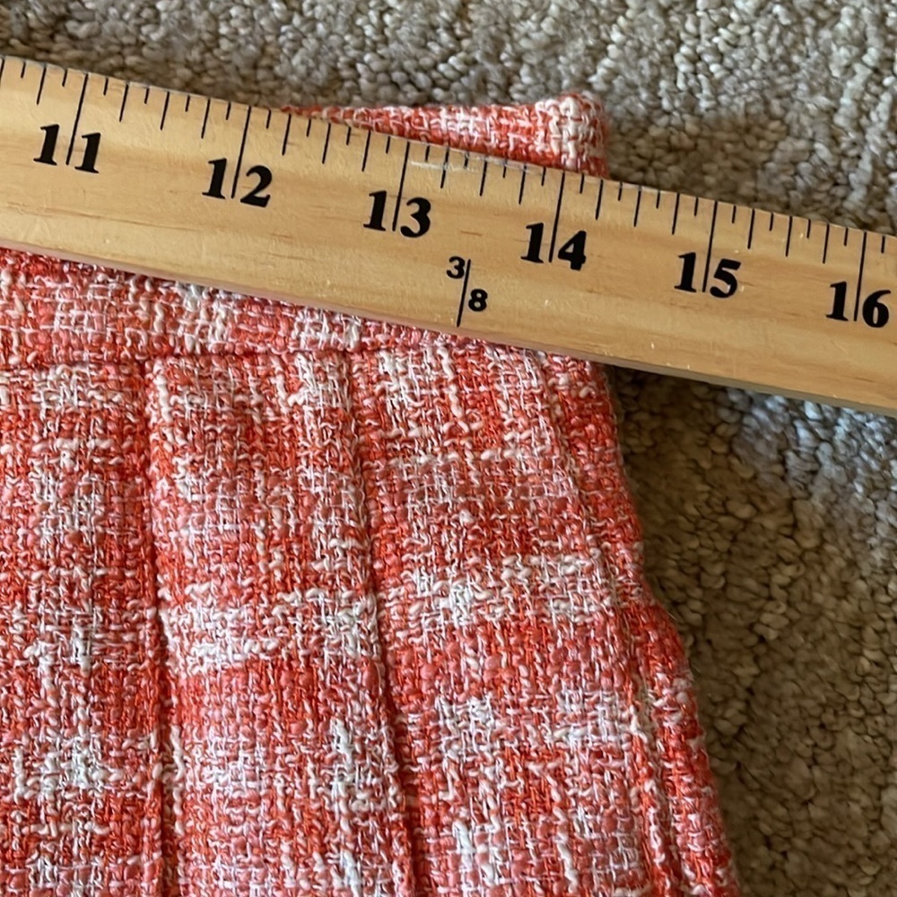 Zara Tweed Orange Cream Pleated Academia School Y2K Mini Skirt Size Small - Picture 8 of 9